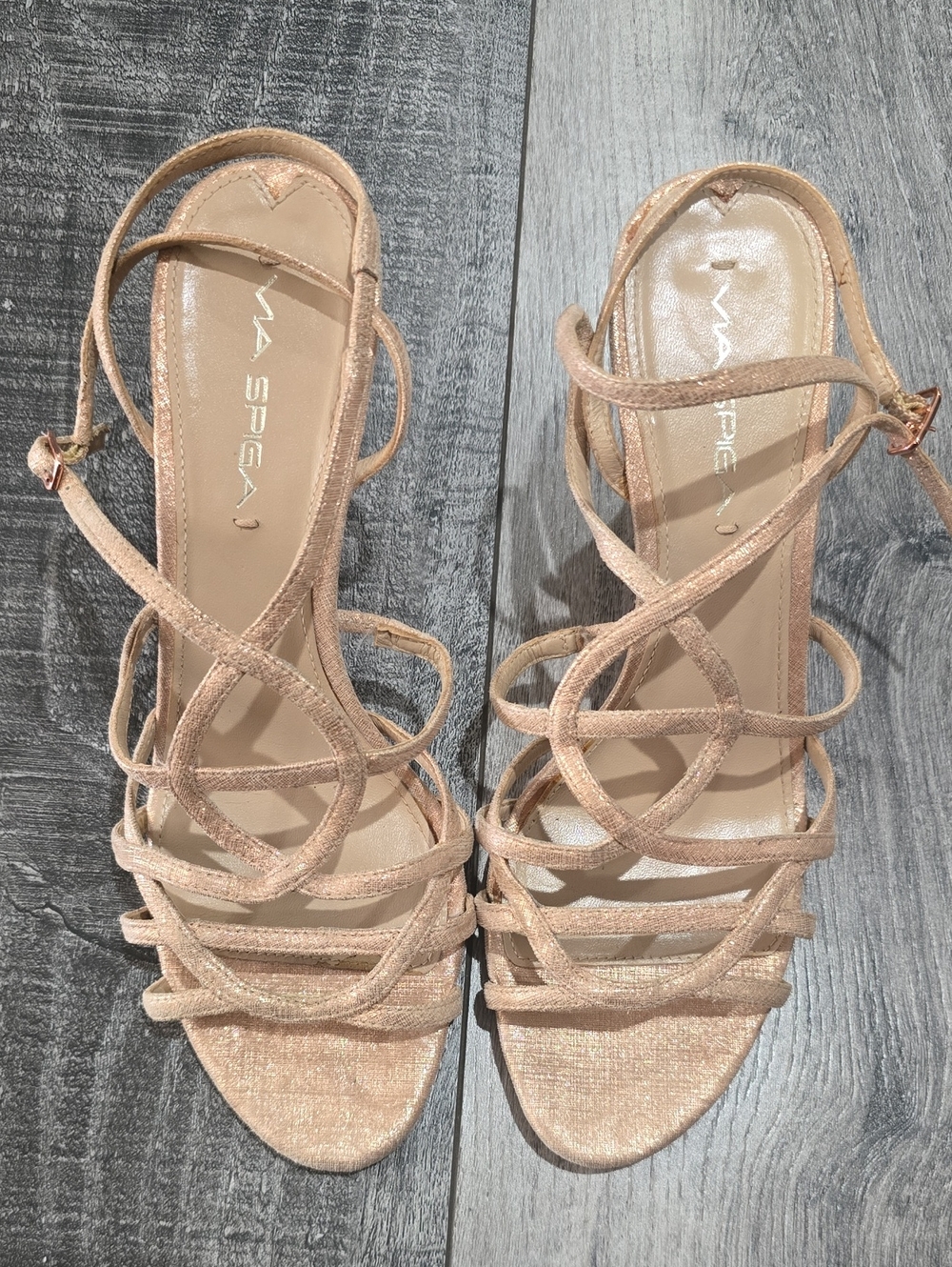 Via Spiga Metallic Blush Strappy Sandals 3.5" Heels Size 8.5